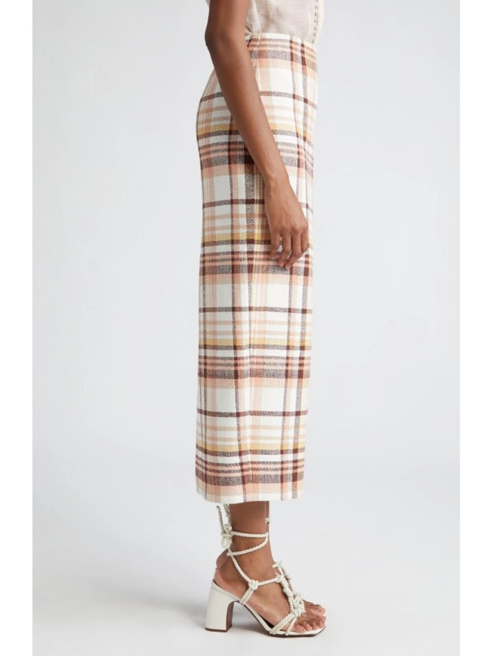 Zimmermann Matchmaker Womens Check Linen Cotton Pencil Skirt Cream Size 1 / US 6 - Picture 4 of 7
